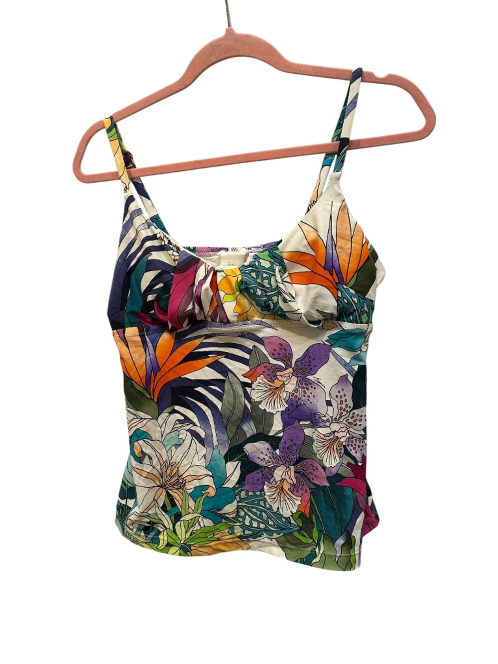 Trina Turk Multicolor Floral Tankini Top in Cream, Orange, Purple, Teal, Green - Picture 5 of 5